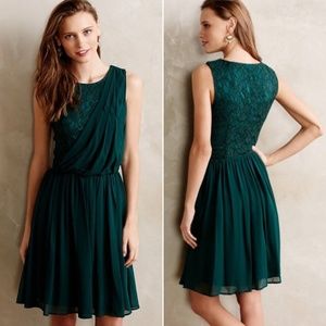 Anthropologie Evergreen Silk Drape Dress